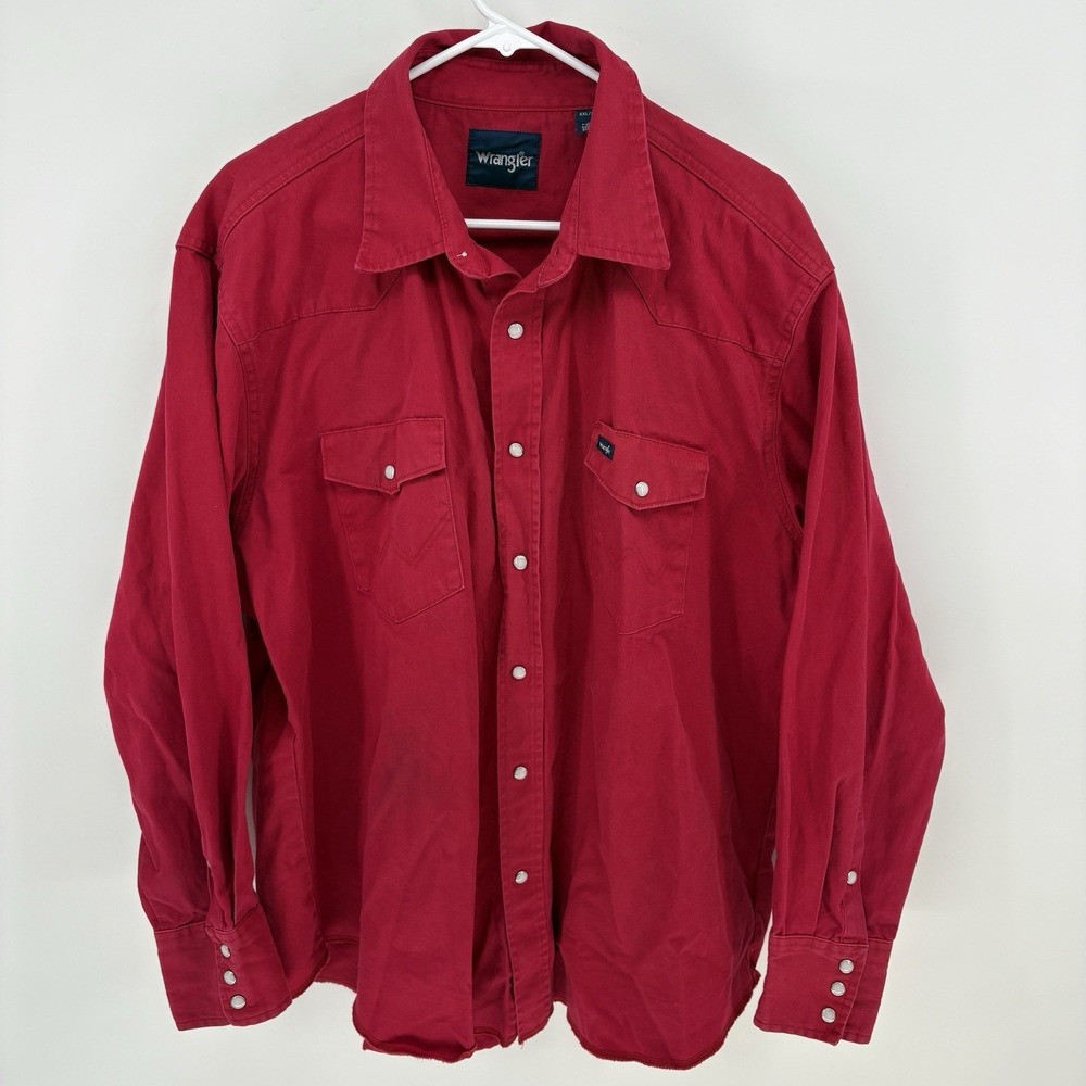 Wrangler Western Long Sleeve Pearl Snap Shirt Red Cowboy Rodeo Men 2XL